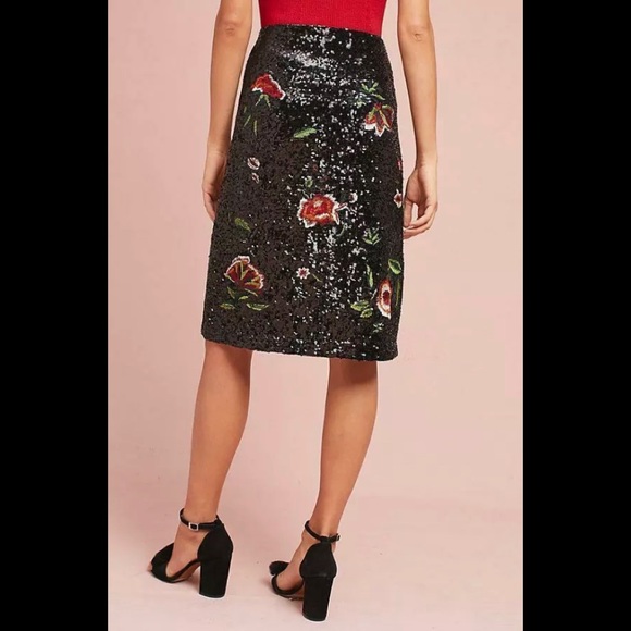 Anthro Maeve Sequin & Floral Embroidered Skirt - Picture 4 of 7